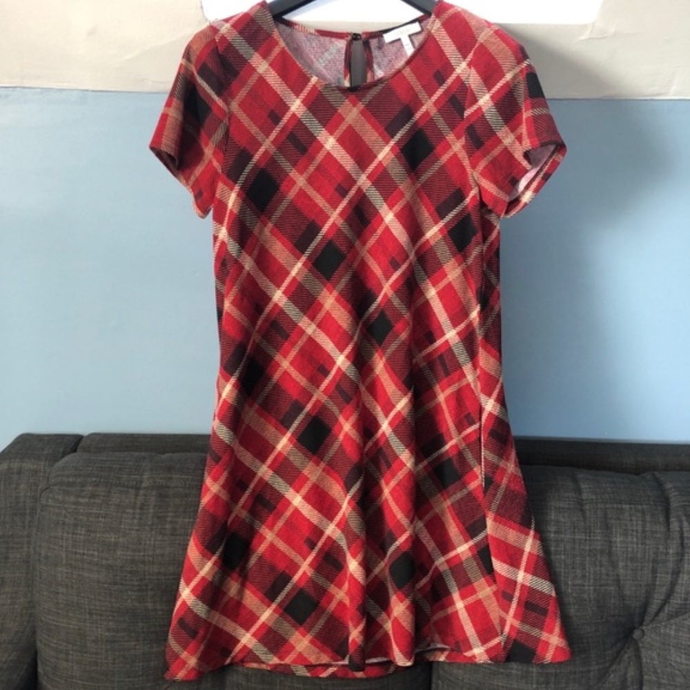 Red and Black Plaid T-Shirt Dress